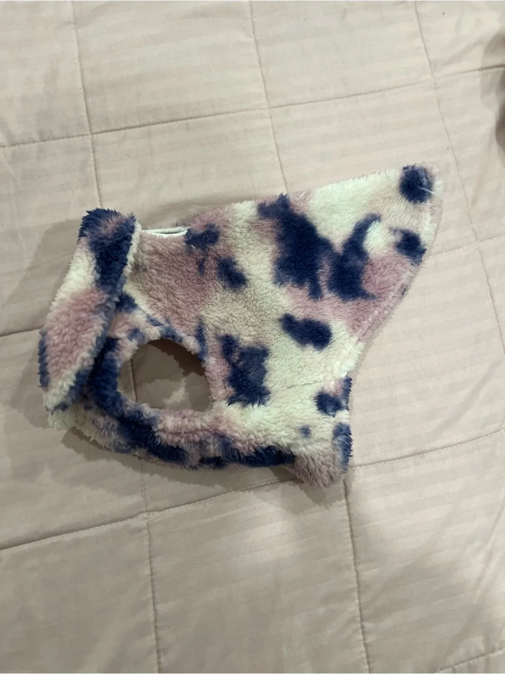 Fleece Small Pet Hooded Coat in Cream, Pink & Navy- size small
